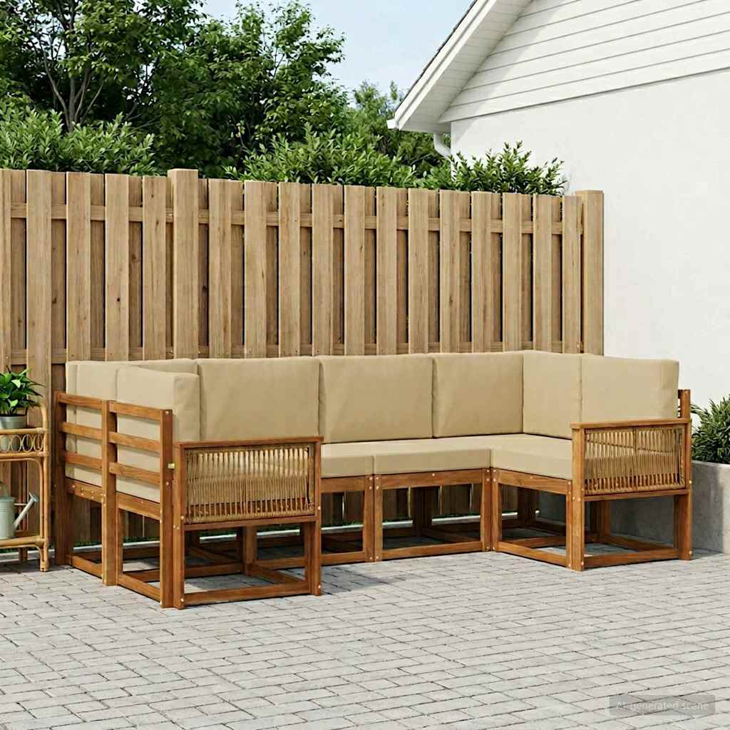 Set vanjskih sofa 6 pcs Prirodna i bež Čvrsto drvo akacije