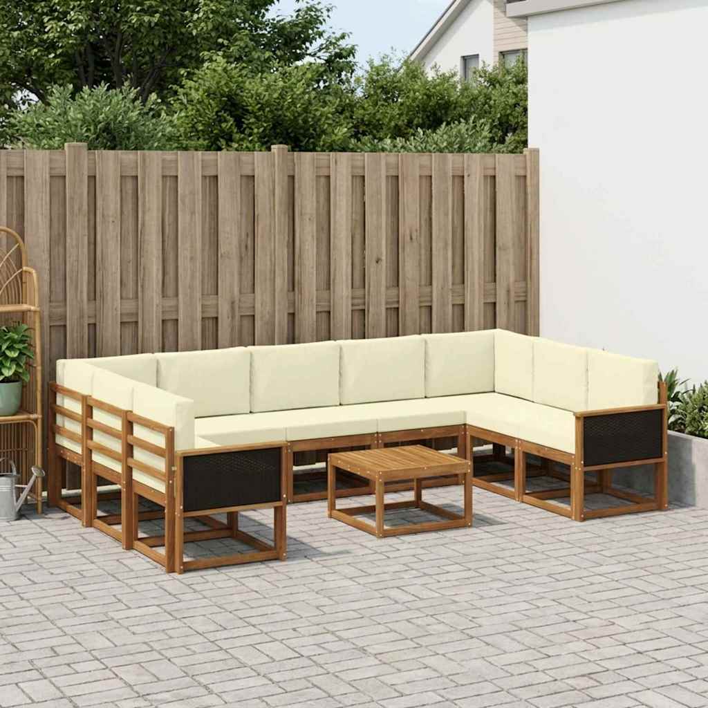 Set vanjskih sofa 10 pcs Prirodna i krem Čvrsto drvo akacije