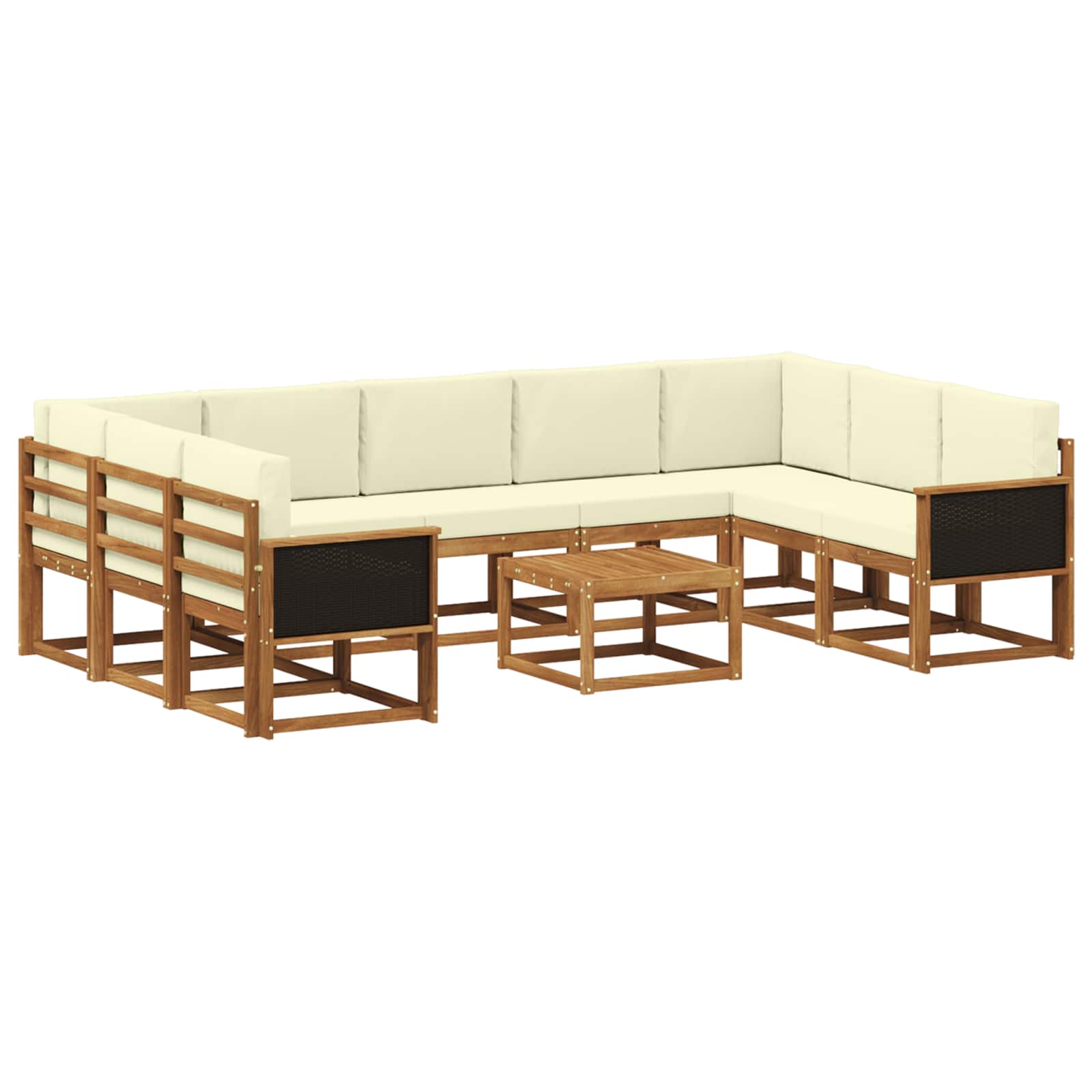 Set vanjskih sofa 10 pcs Prirodna i krem Čvrsto drvo akacije
