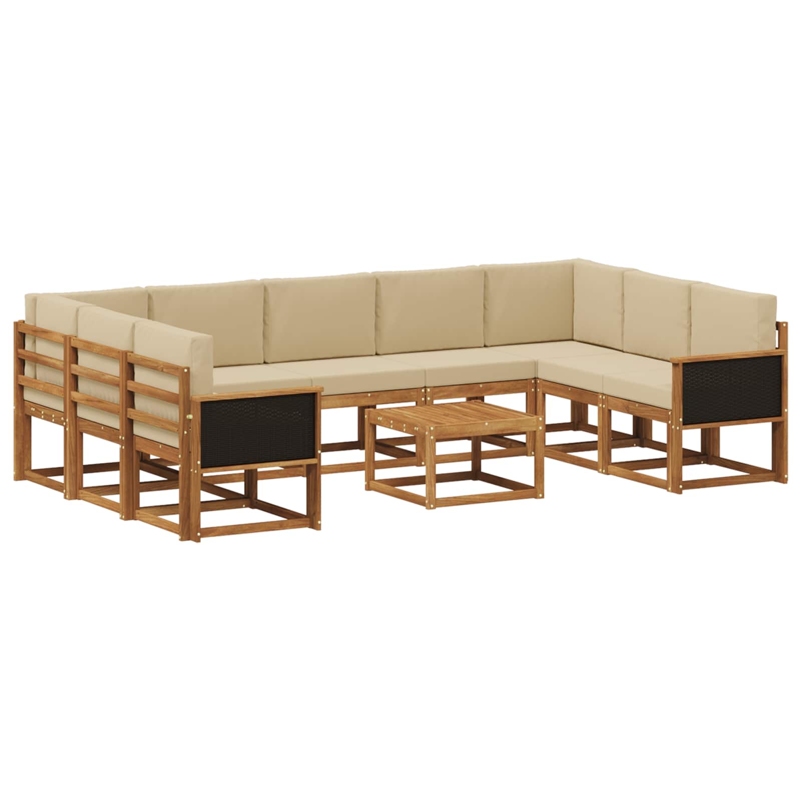 Set vanjskih sofa 10 pcs Prirodna i bež Čvrsto drvo akacije
