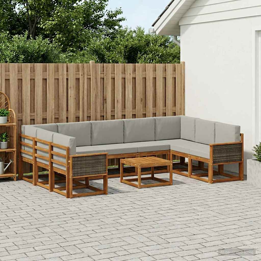 Set vanjskih sofa s jastukom 10 pcs Prirodna i svjetlosiva