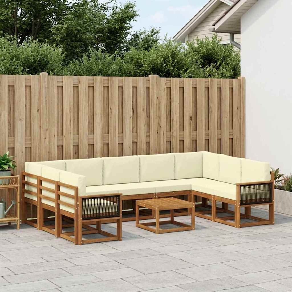 Set vanjskih sofa 10 pcs Prirodna i krem Čvrsto drvo akacije