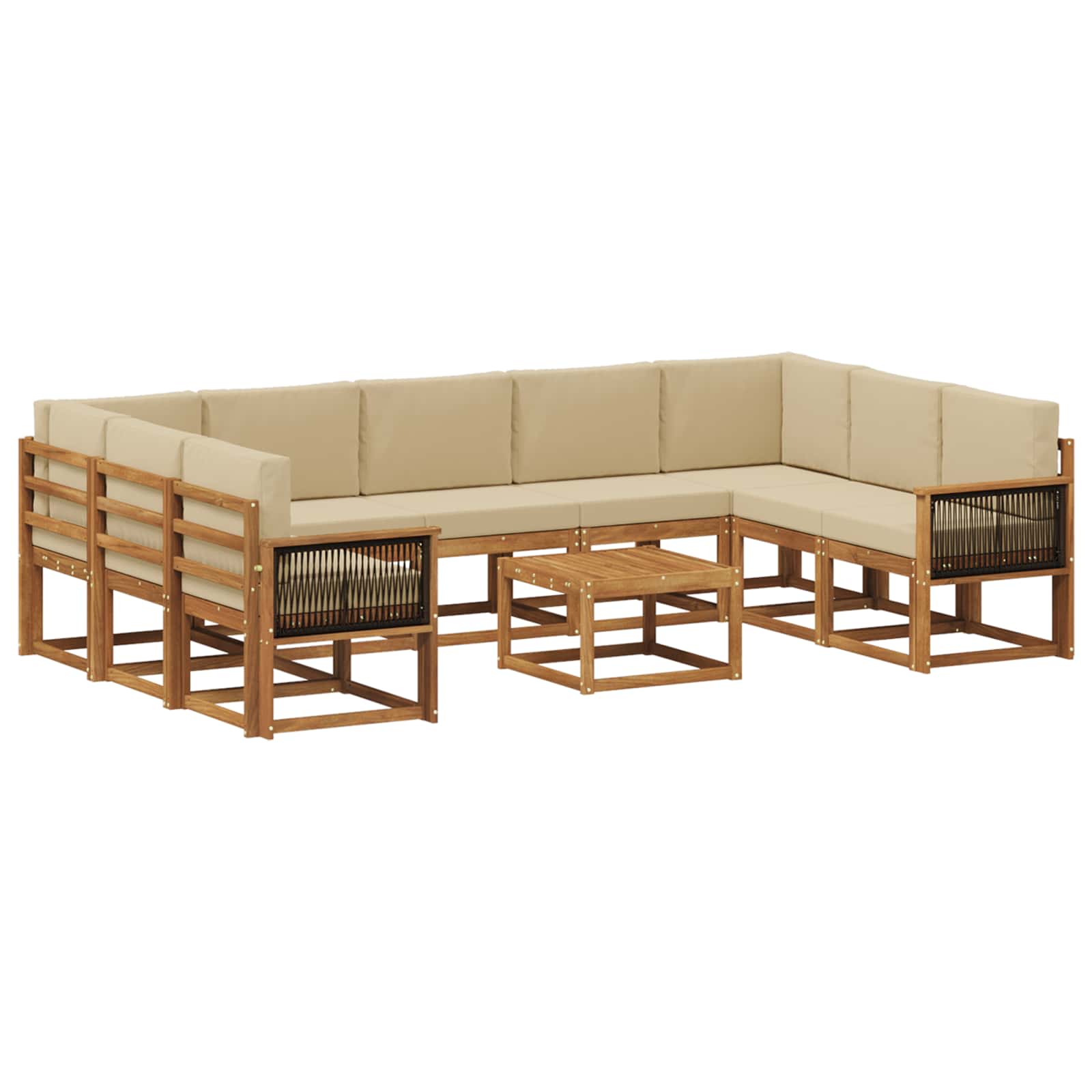 Set vanjskih sofa 10 pcs Prirodna i bež Čvrsto drvo akacije