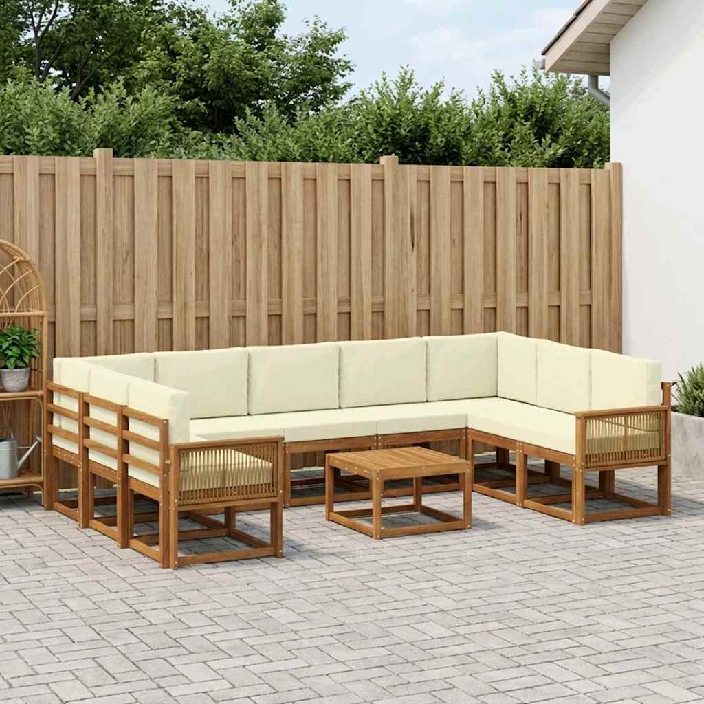 Set vanjskih sofa 10 pcs Prirodna i krem Čvrsto drvo akacije
