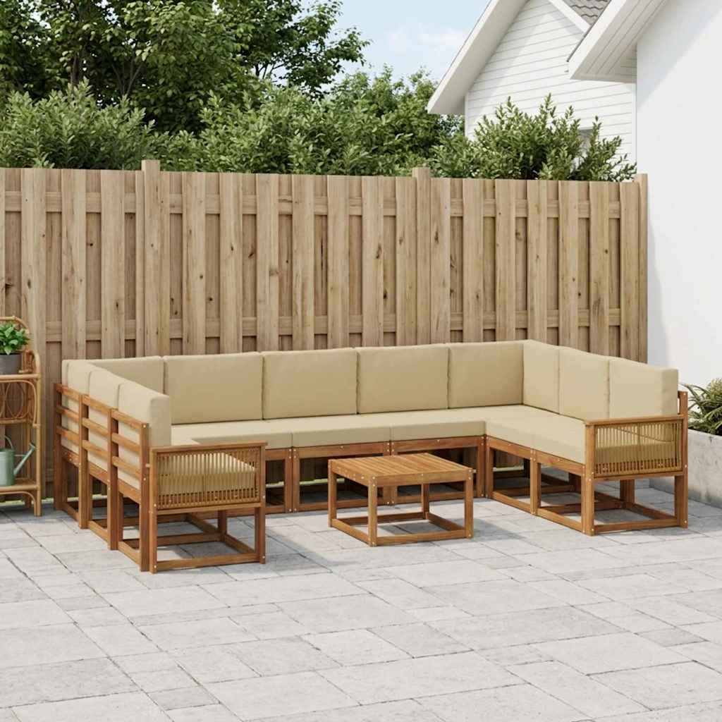 Set vanjskih sofa 10 pcs Prirodna i bež Čvrsto drvo akacije