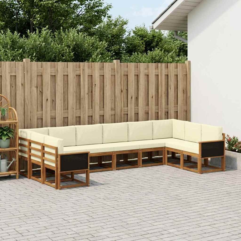 Set vanjskih sofa 10 pcs Prirodna i krem Čvrsto drvo akacije