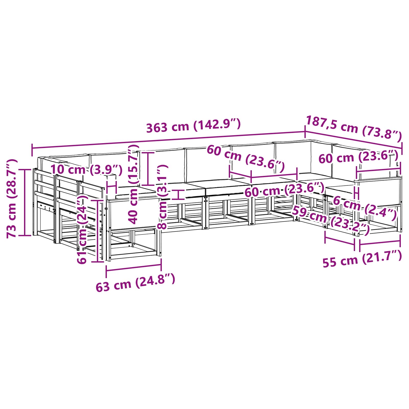 Set vanjskih sofa 10 pcs Prirodna i antracit