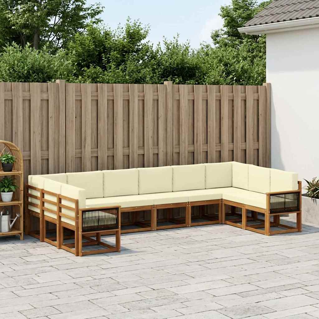 Set vanjskih sofa 10 pcs Prirodna i krem Čvrsto drvo akacije