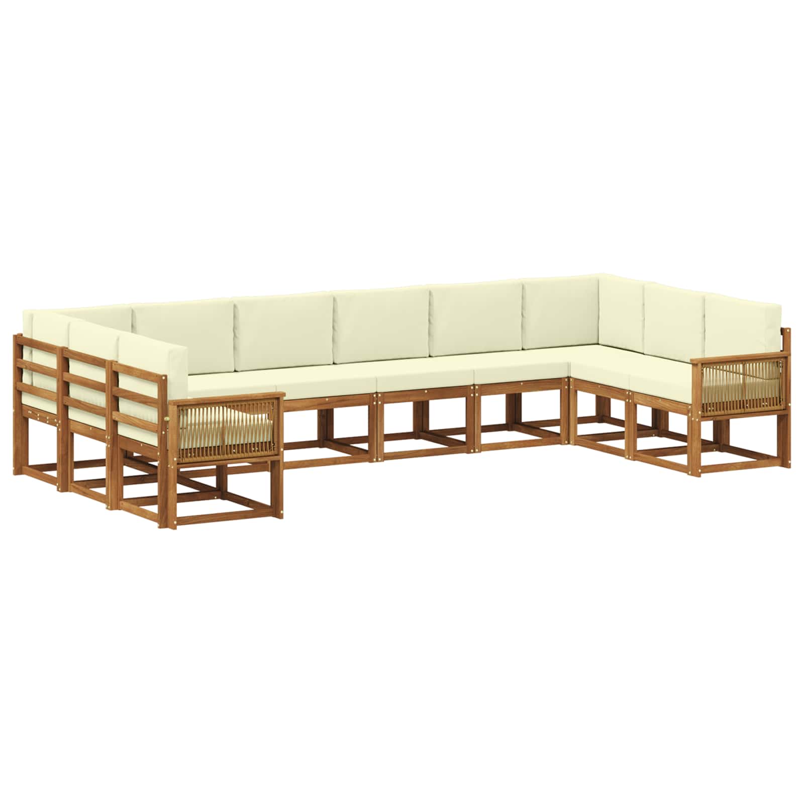 Set vanjskih sofa 10 pcs Prirodna i krem Čvrsto drvo akacije