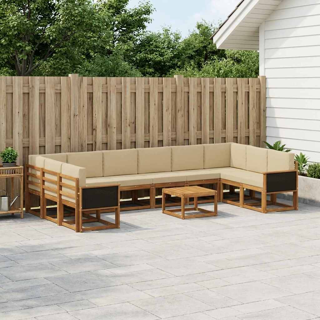 Set vanjskih sofa 11 pcs Prirodna i bež Čvrsto drvo akacije