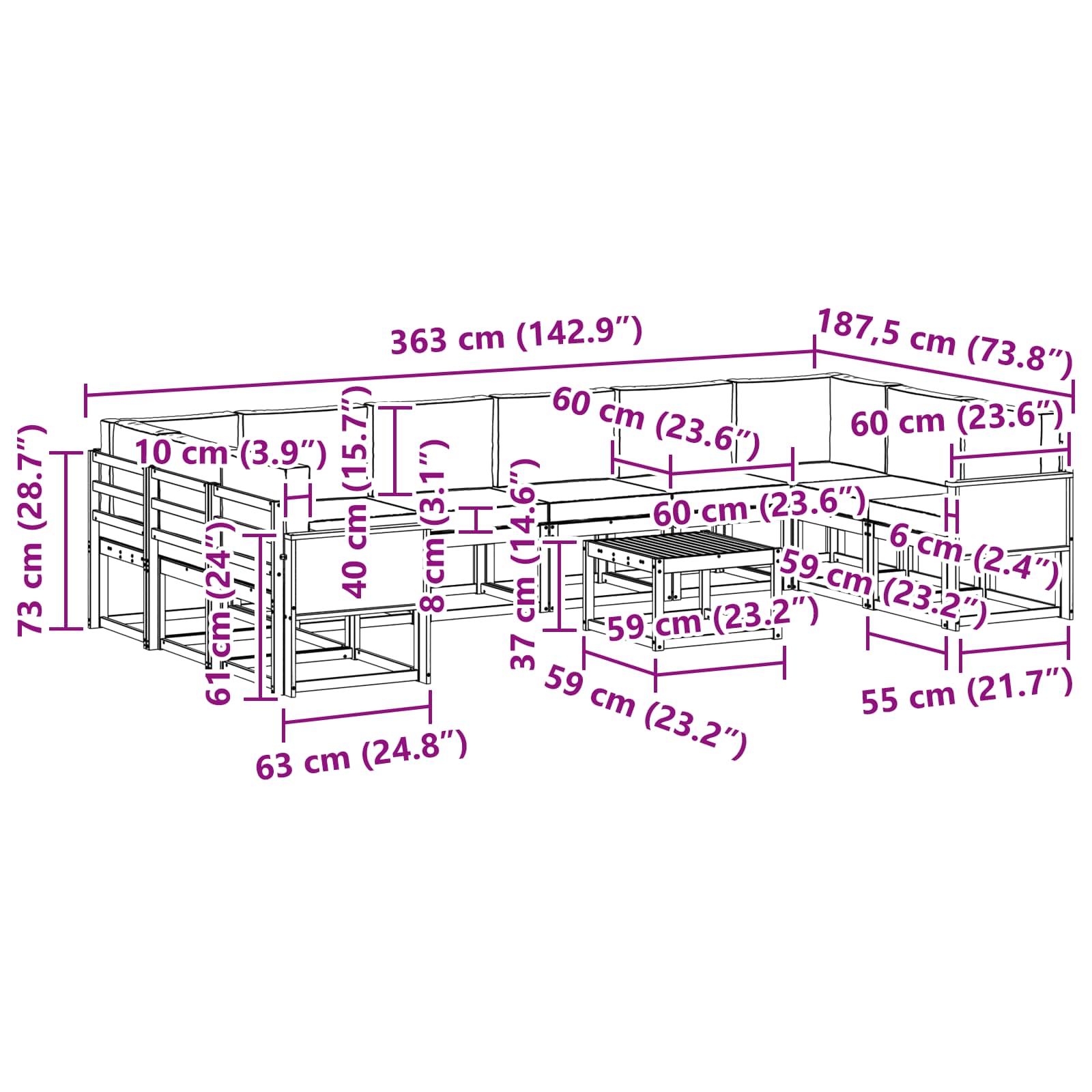 Set vanjskih sofa 11 pcs Prirodna i bež Čvrsto drvo akacije