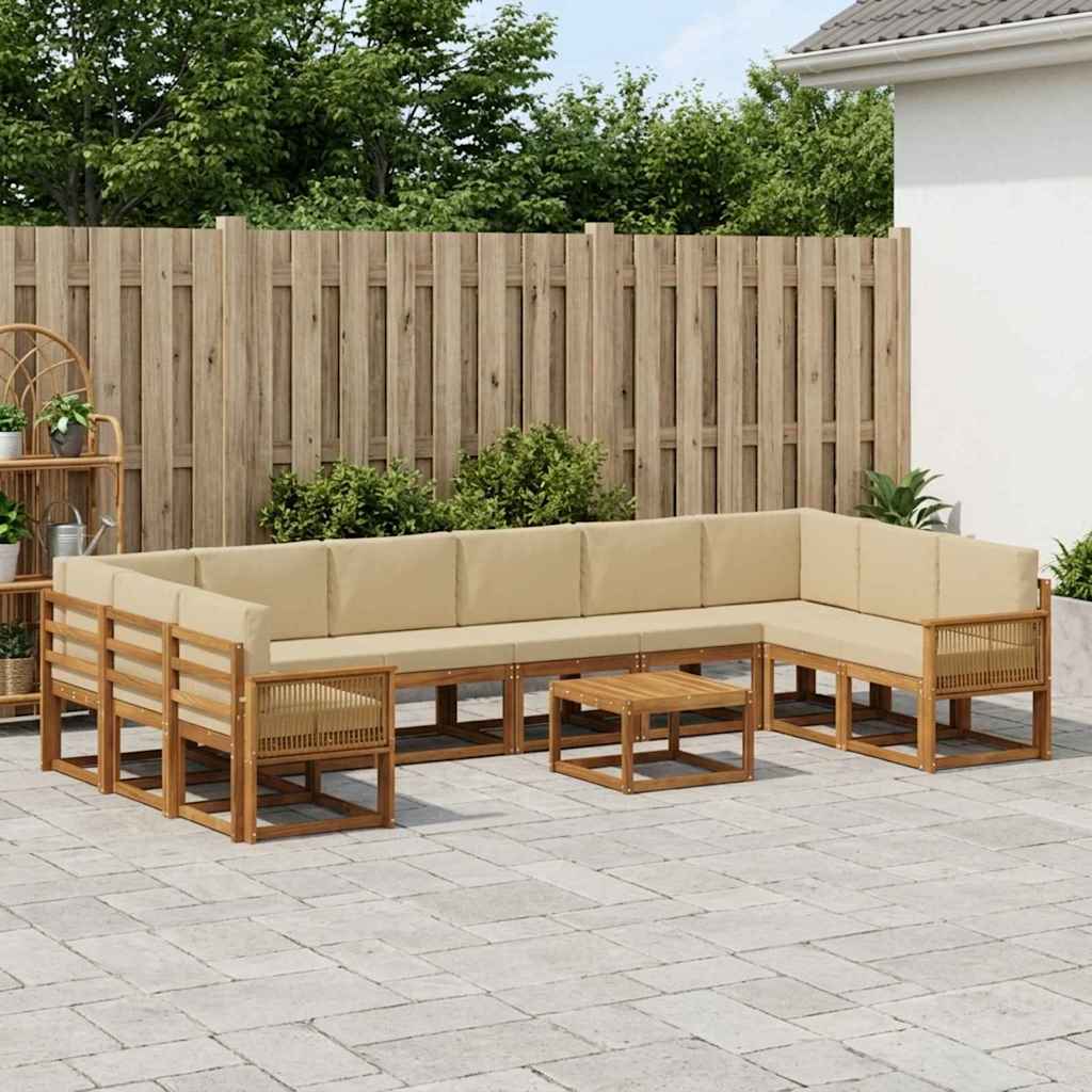 Set vanjskih sofa 11 pcs Prirodna i bež Čvrsto drvo akacije