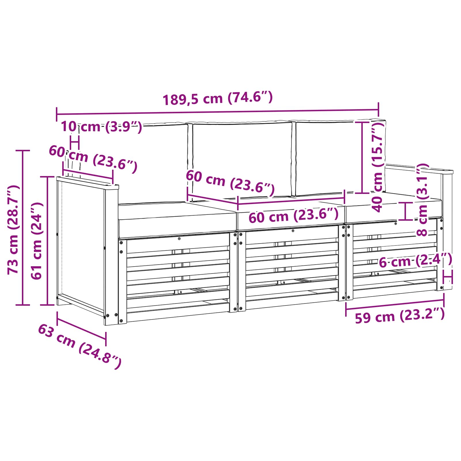 Setovi sofa s jastukom 3 pcs Čvrsto drvo akacije