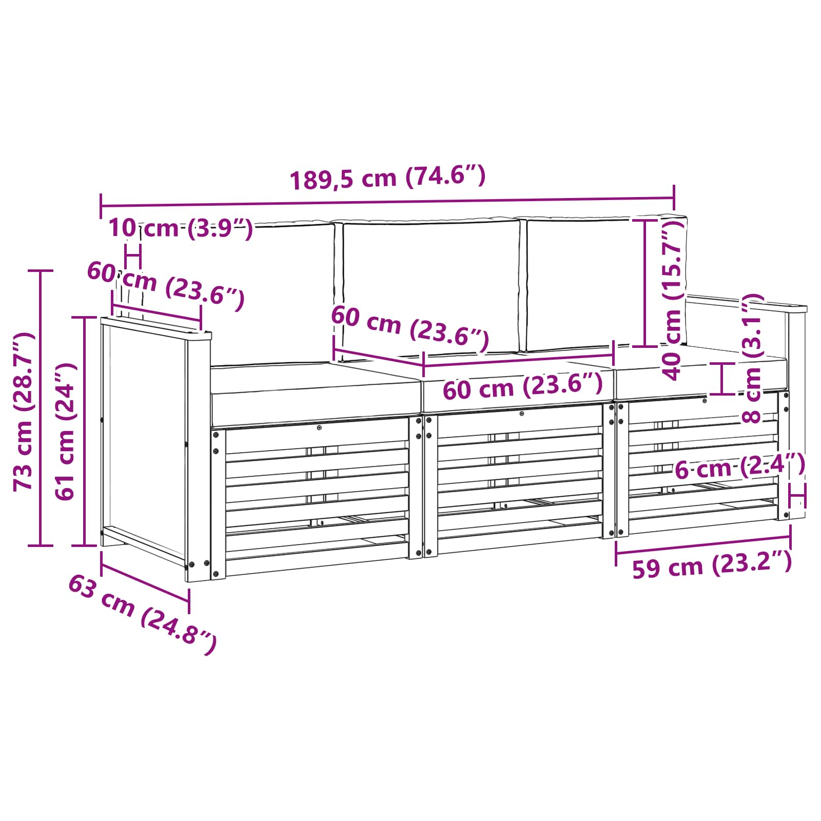 Setovi sofa s jastukom 3 pcs Čvrsto drvo akacije