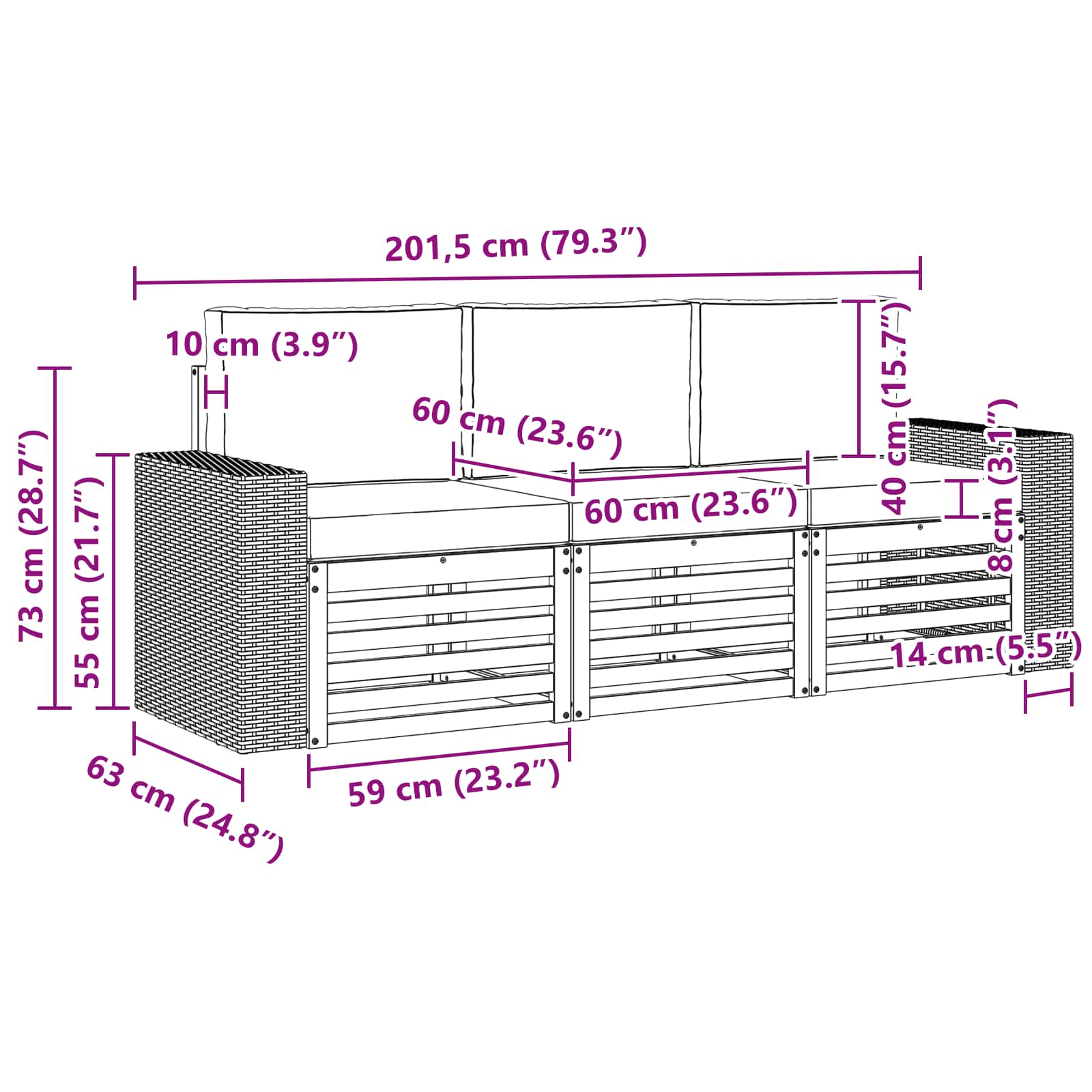 Setovi sofa s jastukom 3 pcs Čvrsto drvo akacije
