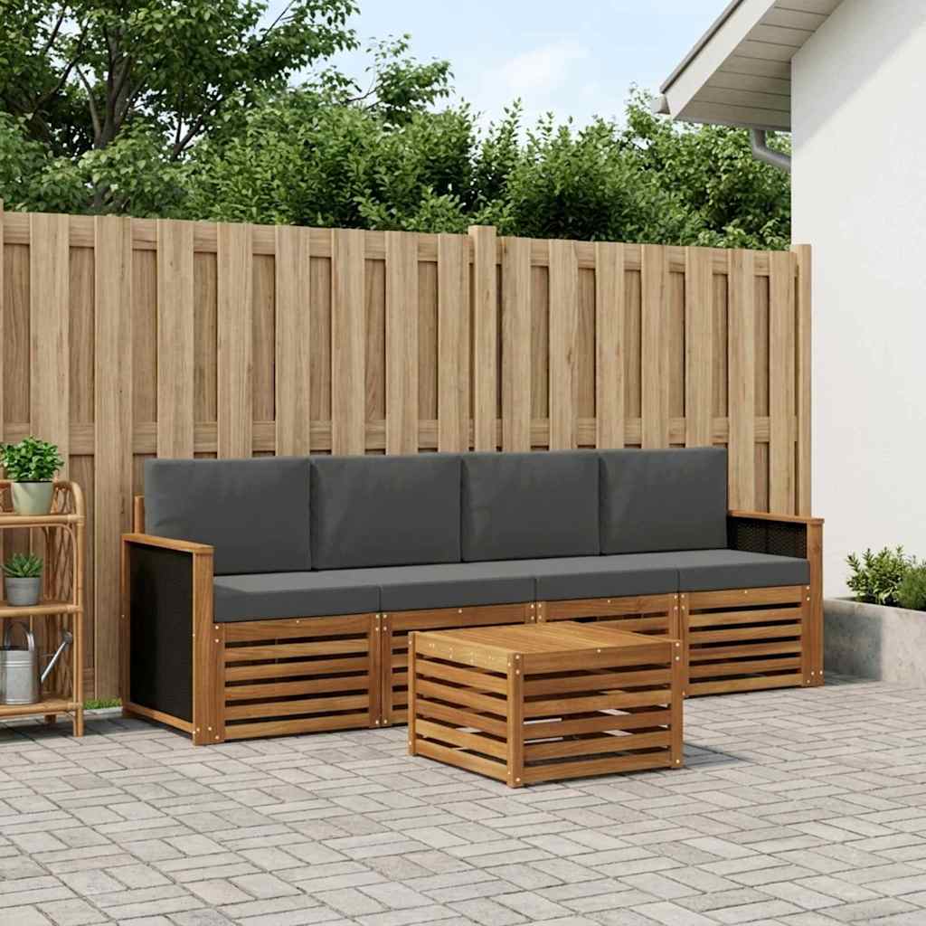 Set vanjskih sofa 5 pcs Prirodna i antracit Čvrsto drvo akacije