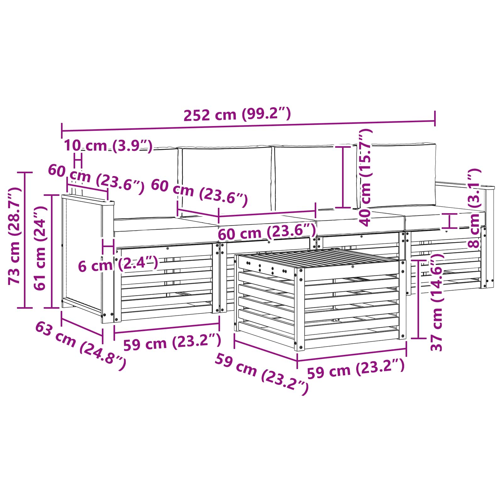 Set vanjskih sofa 5 pcs Prirodna i bež Čvrsto drvo akacije