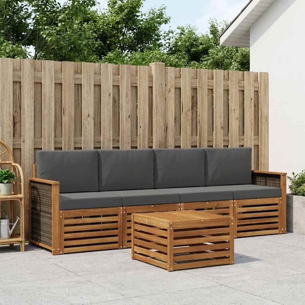 Set vanjskih sofa 5 pcs Prirodna i antracit Čvrsto drvo akacije