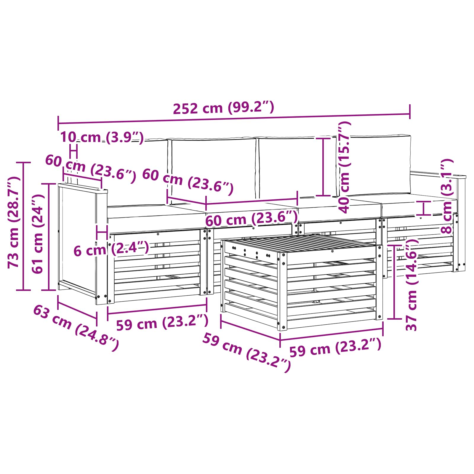 Set vanjskih sofa 5 pcs Prirodna i krem Čvrsto drvo akacije