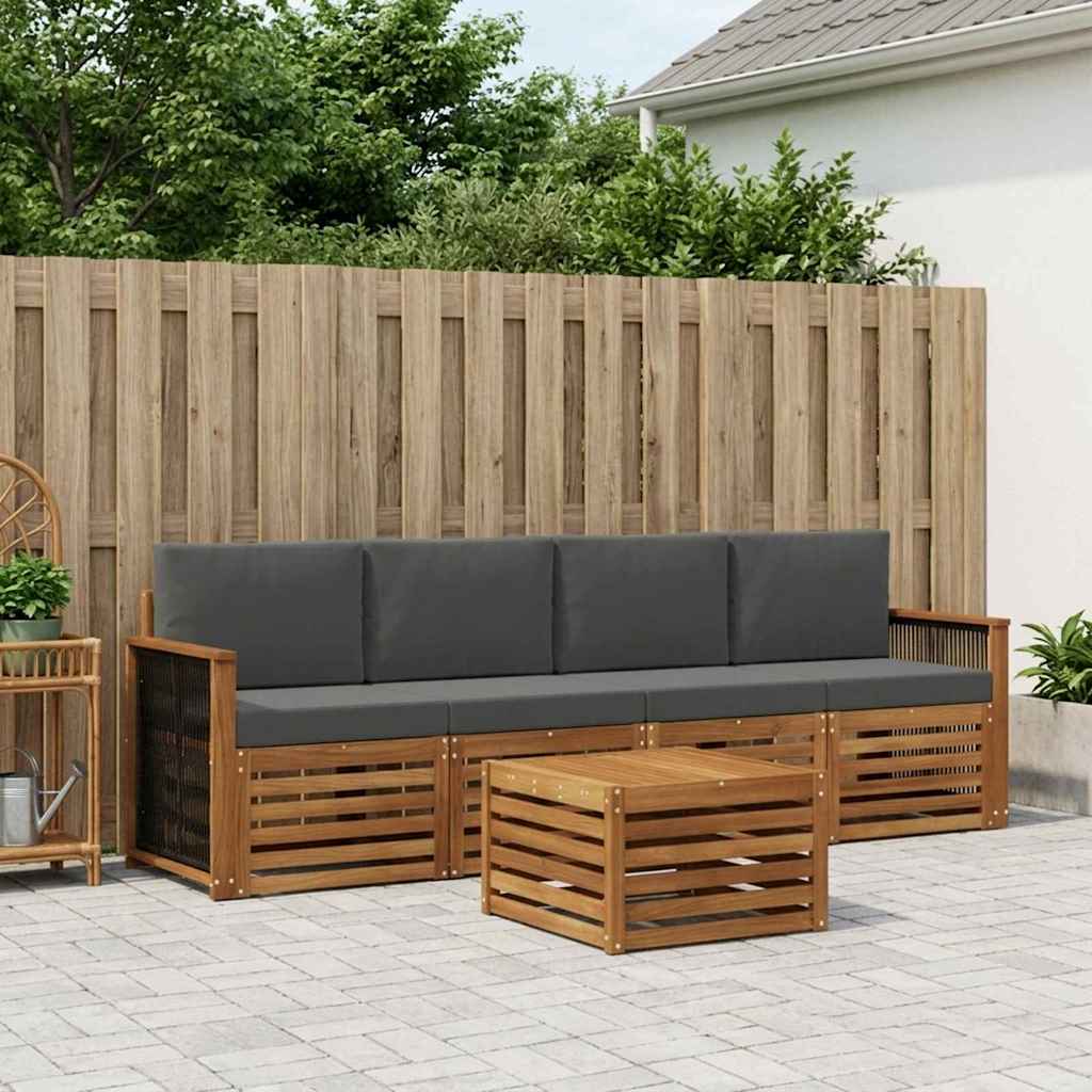 Set vanjskih sofa 5 pcs Prirodna i antracit Čvrsto drvo akacije