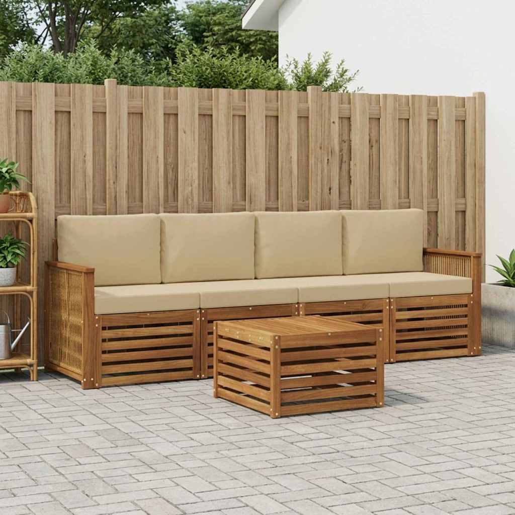 Set vanjskih sofa 5 pcs Prirodna i bež Čvrsto drvo akacije
