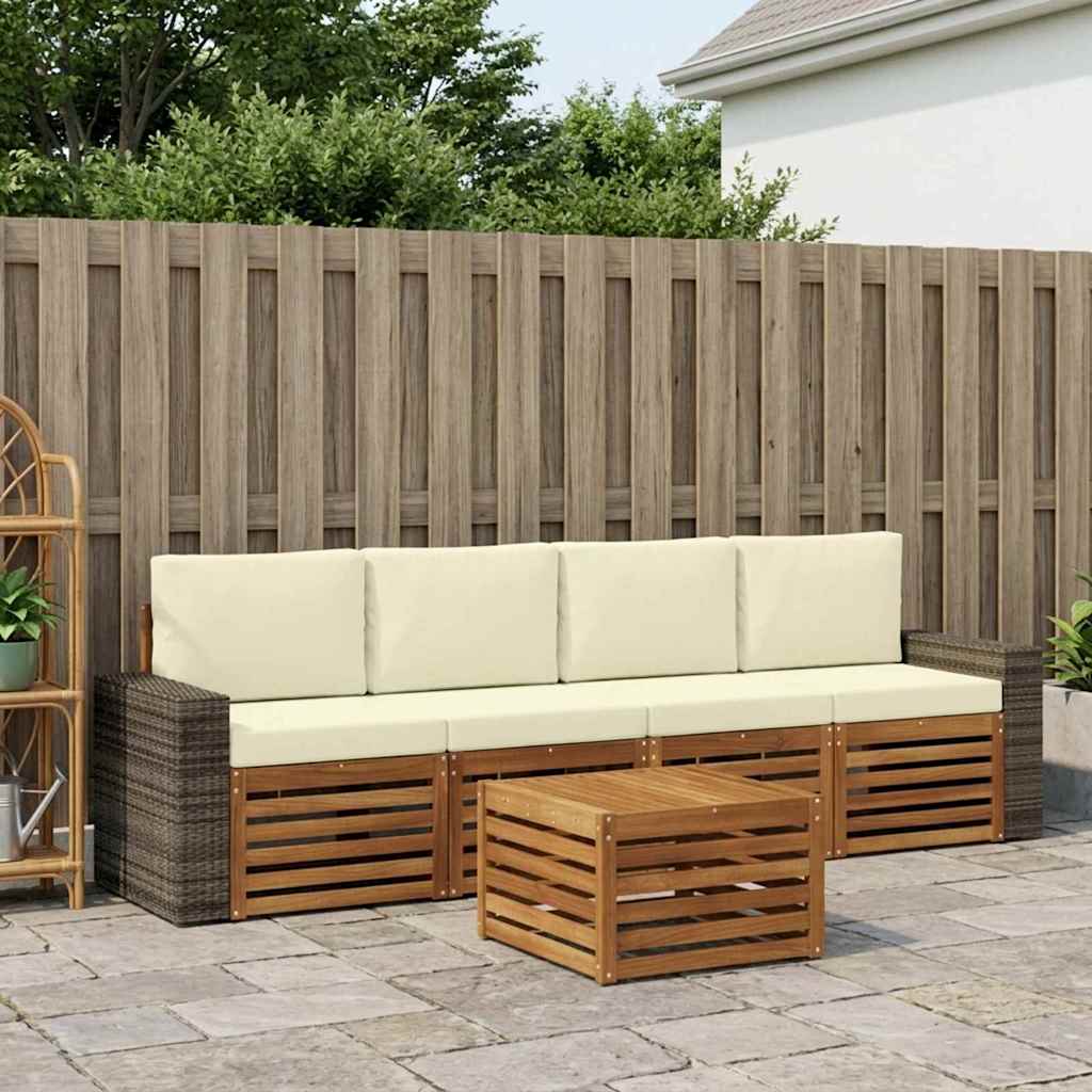 Set vanjskih sofa 5 pcs Prirodna i krem Čvrsto drvo akacije