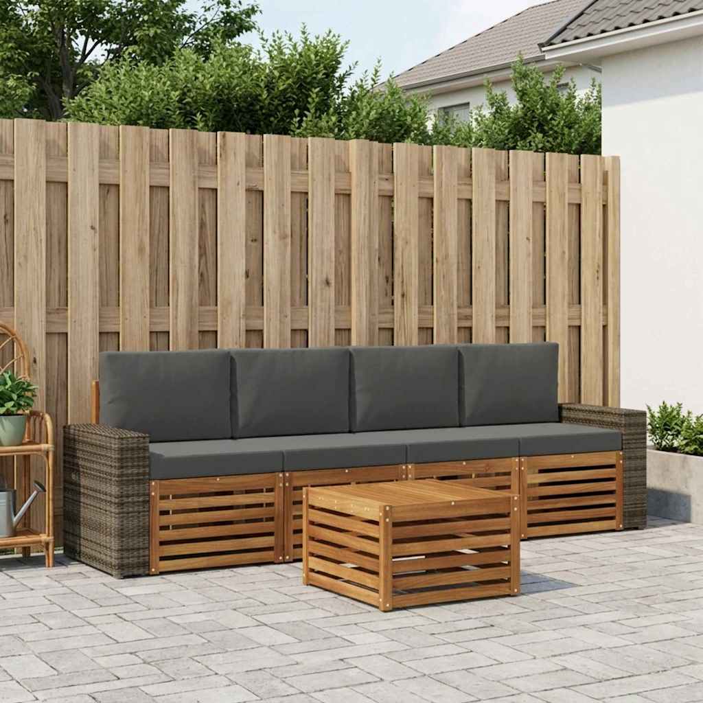 Set vanjskih sofa 5 pcs Prirodna i antracit Čvrsto drvo akacije