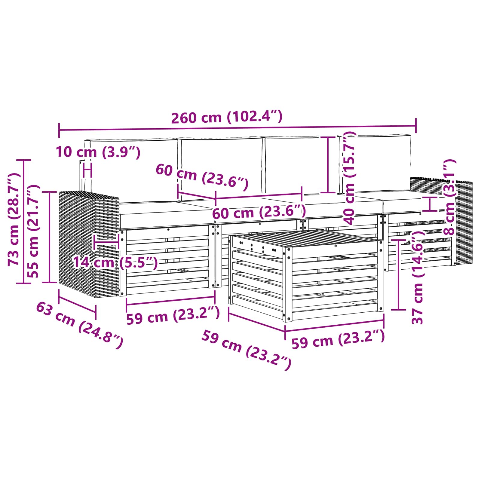 Set vanjskih sofa 5 pcs Prirodna i antracit Čvrsto drvo akacije