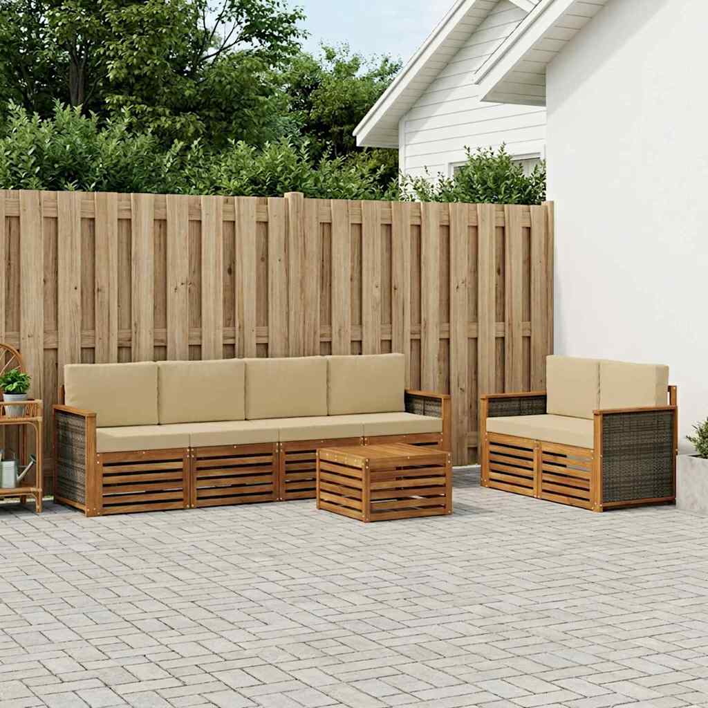 Set vanjskih sofa 7 pcs Prirodna i bež Čvrsto drvo akacije