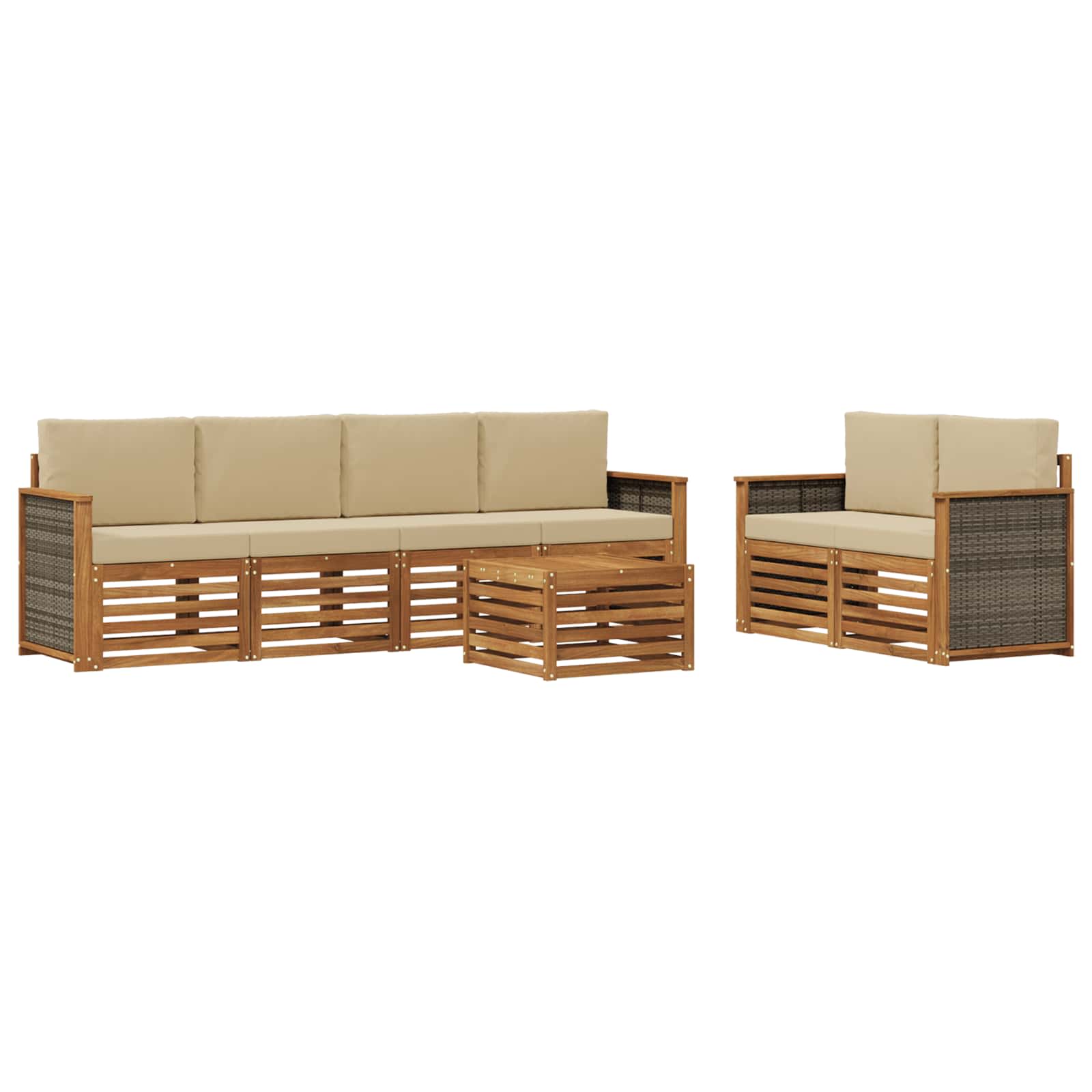 Set vanjskih sofa 7 pcs Prirodna i bež Čvrsto drvo akacije