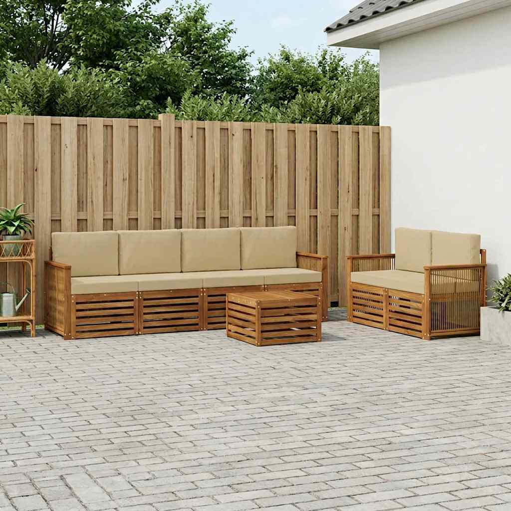 Set vanjskih sofa 7 pcs Prirodna i bež Čvrsto drvo akacije