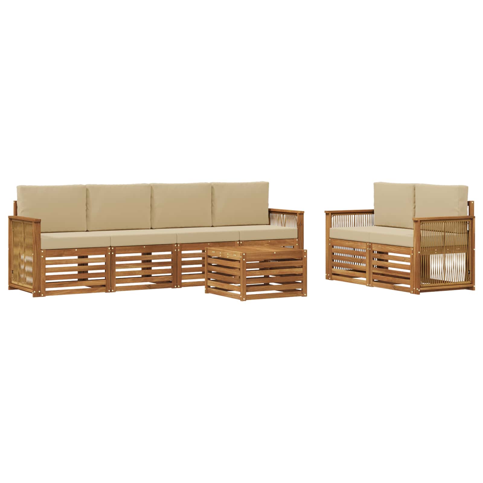 Set vanjskih sofa 7 pcs Prirodna i bež Čvrsto drvo akacije