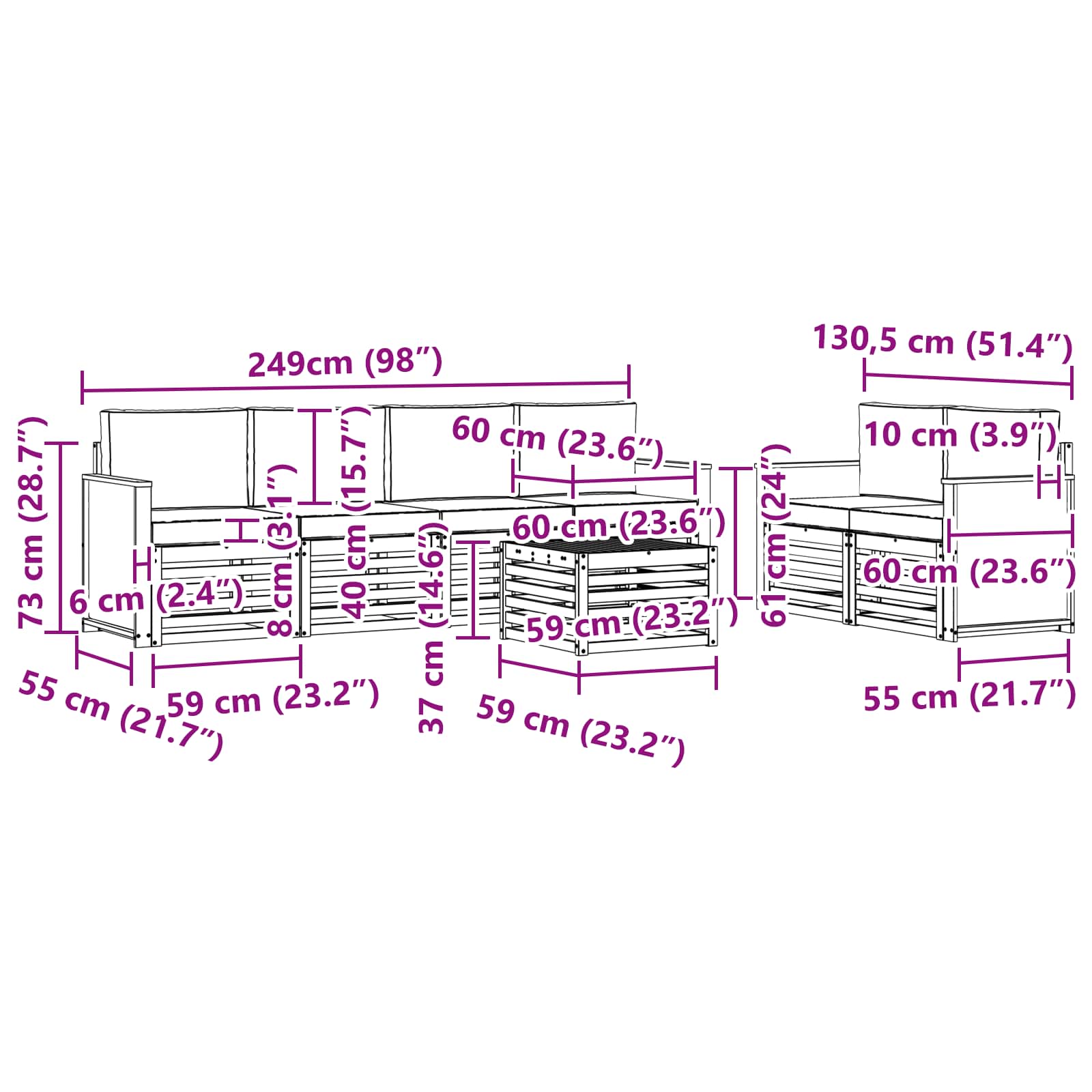 Set vanjskih sofa 7 pcs Prirodna i bež Čvrsto drvo akacije