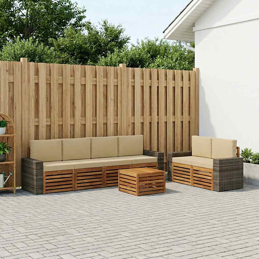 Set vanjskih sofa 7 pcs Prirodna i bež Čvrsto drvo akacije