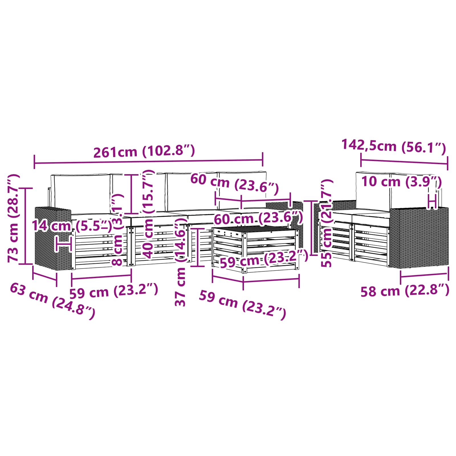 Set vanjskih sofa 7 pcs Prirodna i bež Čvrsto drvo akacije