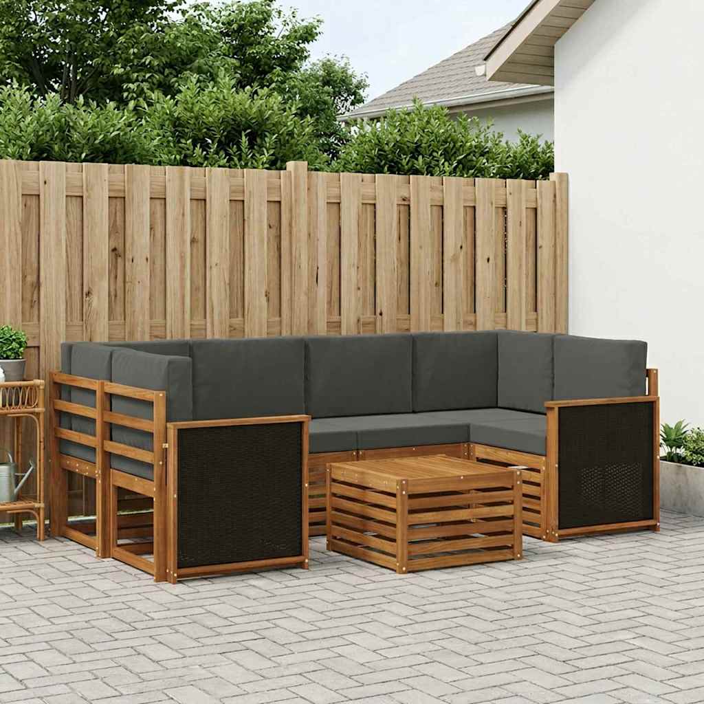 Set vanjskih sofa 7 pcs Prirodna i antracit Čvrsto drvo akacije