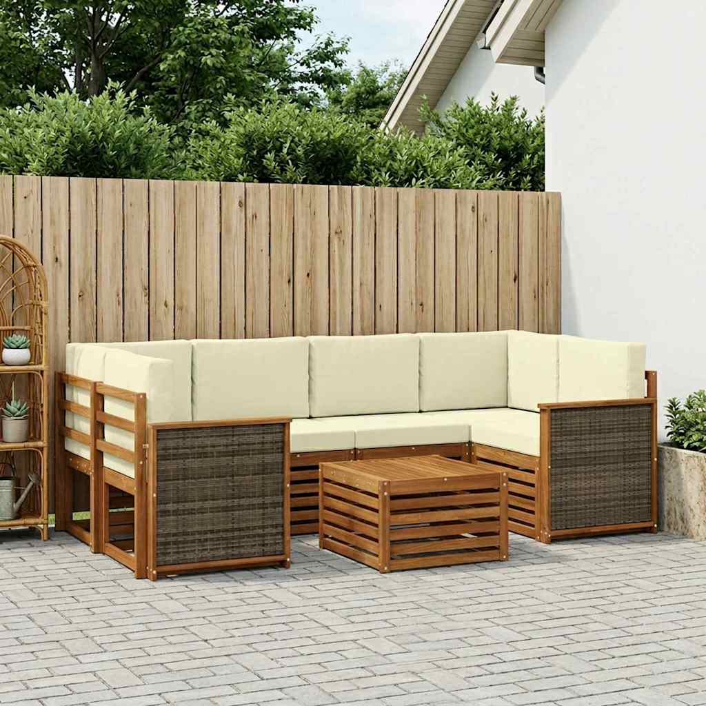 Set vanjskih sofa 7 pcs Prirodna i krem Čvrsto drvo akacije