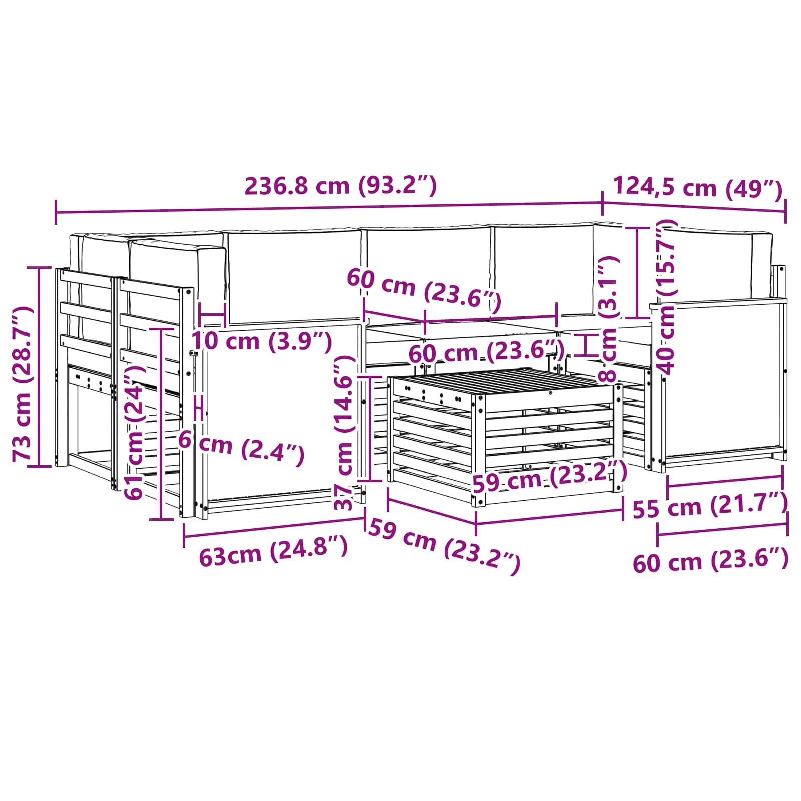 Set vanjskih sofa 7 pcs Prirodna i antracit Čvrsto drvo akacije