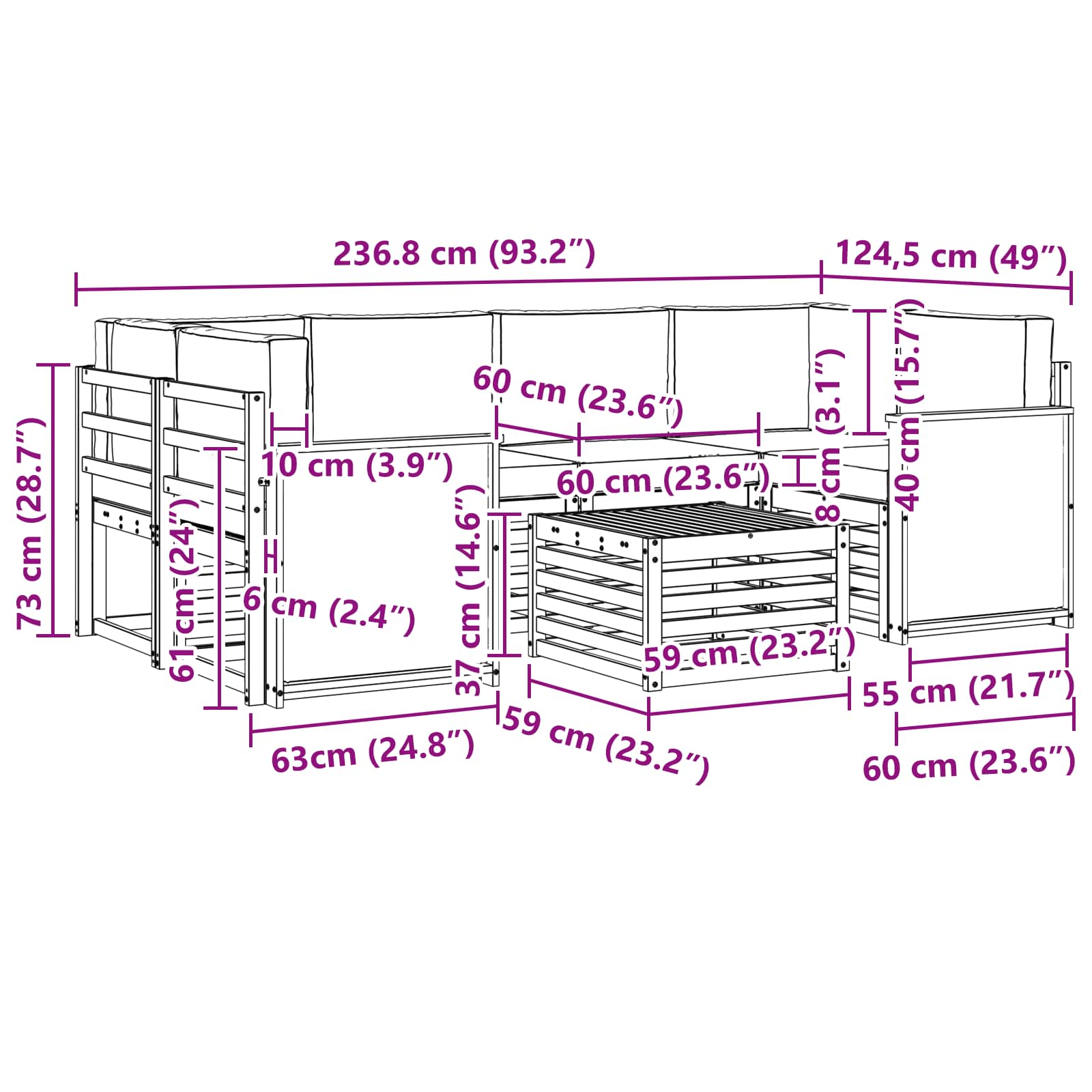 Set vanjskih sofa 7 pcs Prirodna i antracit Čvrsto drvo akacije