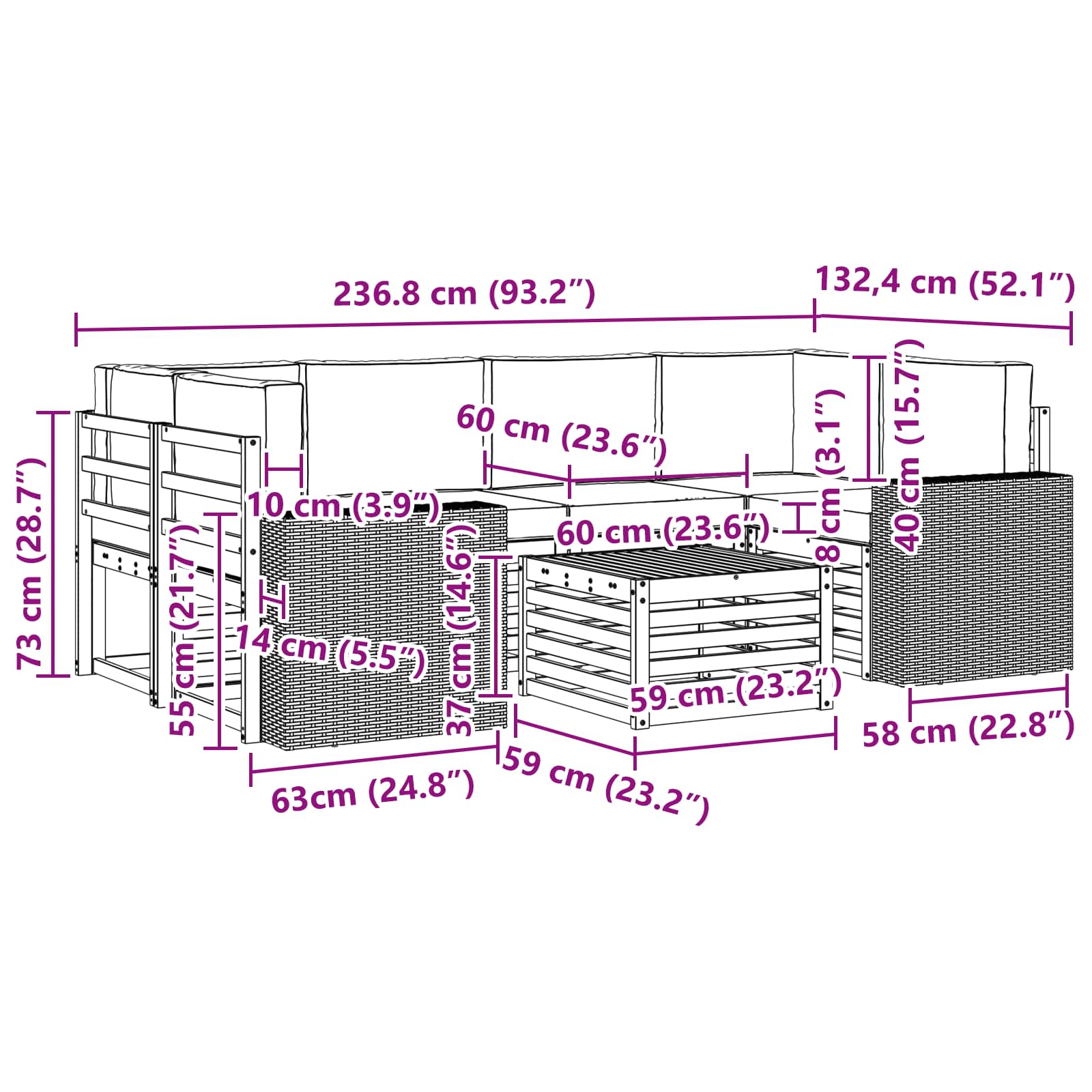Set vanjskih sofa 7 pcs Prirodna i antracit Čvrsto drvo akacije