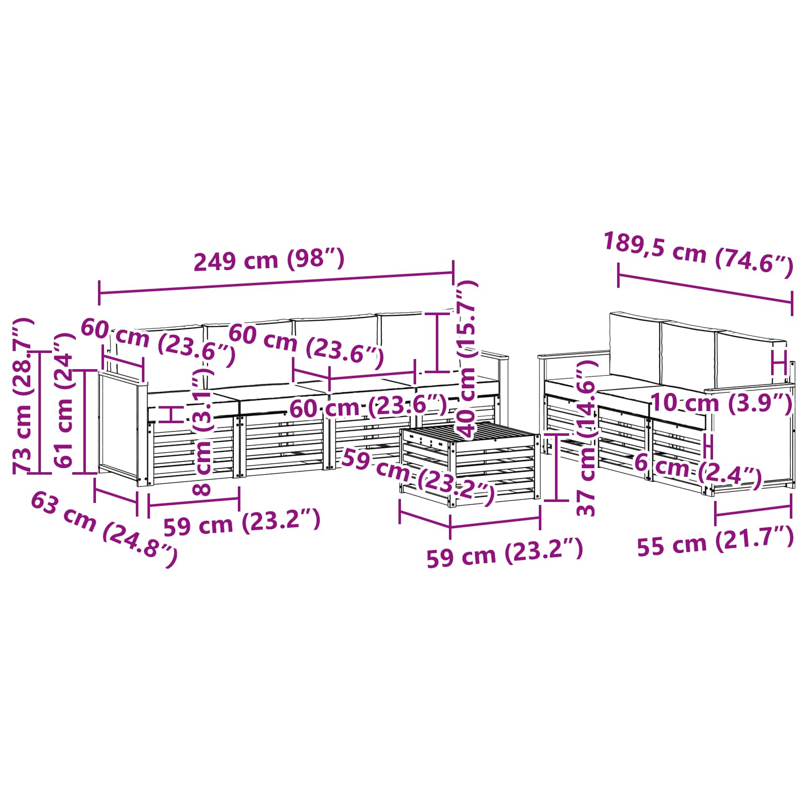 Setovi sofa s jastukom 8 pcs Čvrsto drvo akacije