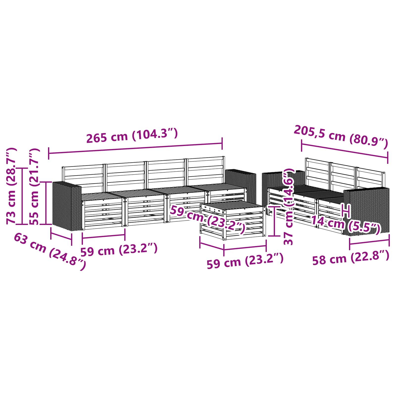 Setovi sofa 8 pcs Čvrsto drvo akacije