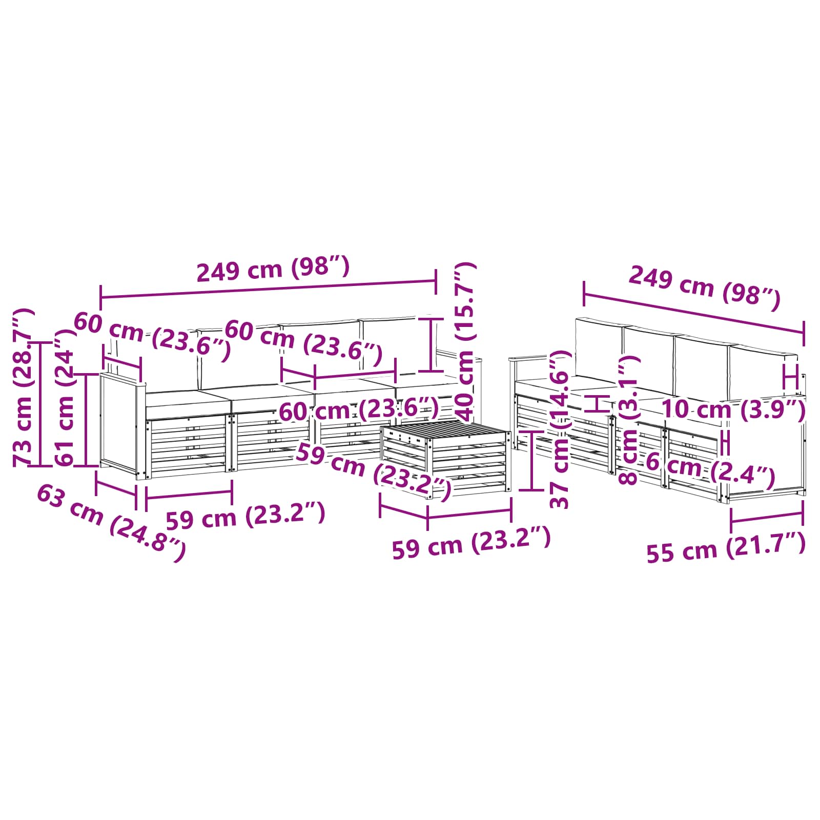 Setovi sofa s jastukom 9 pcs Čvrsto drvo akacije