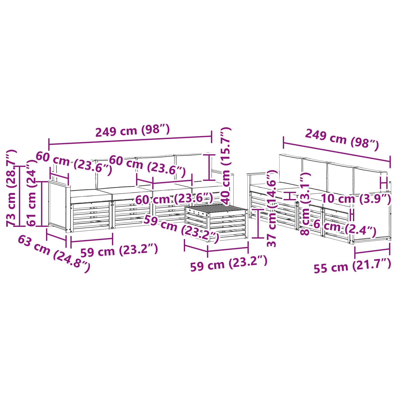 Setovi sofa s jastukom 9 pcs Čvrsto drvo akacije