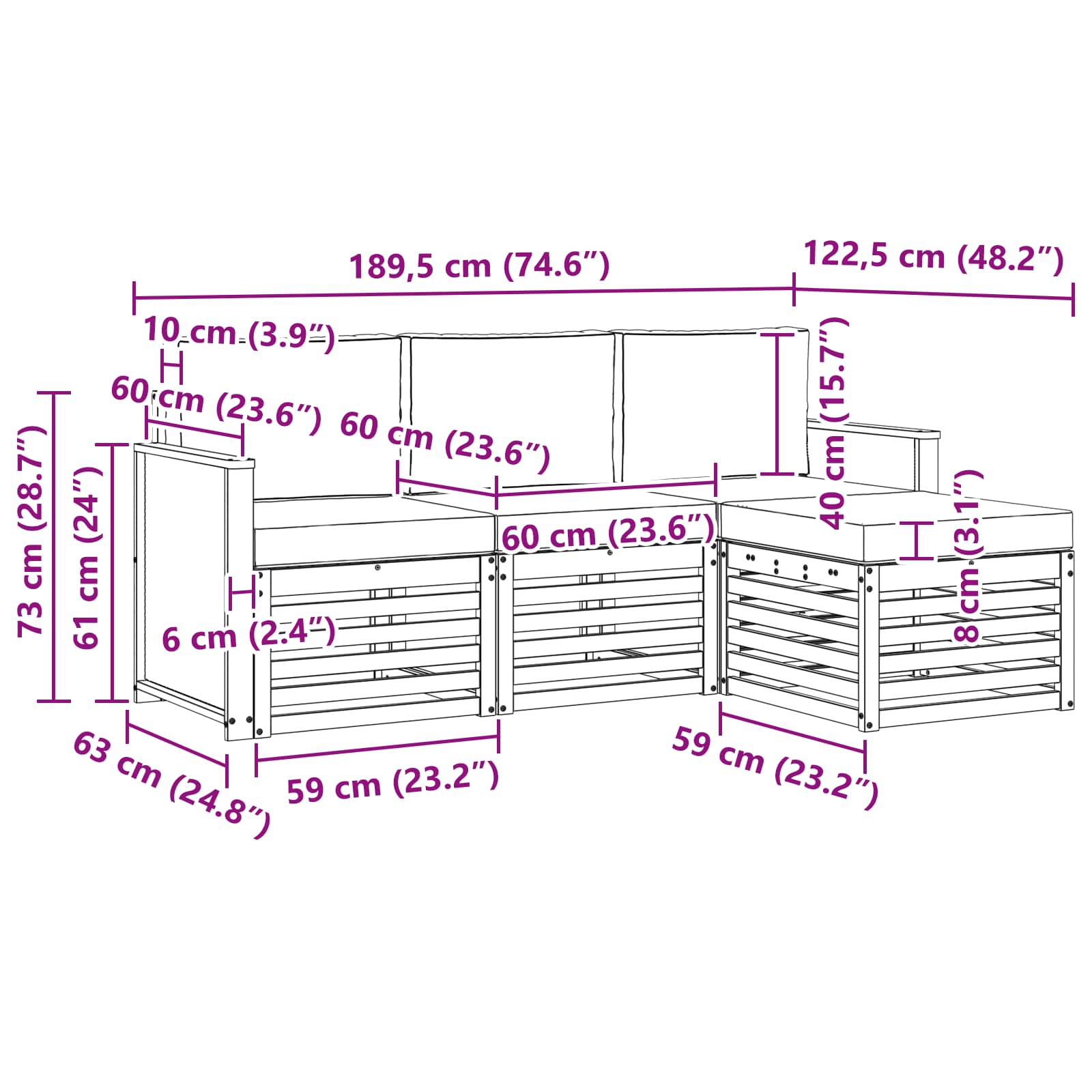Set vanjskih sofa 4 pcs Prirodna i svjetlosiva