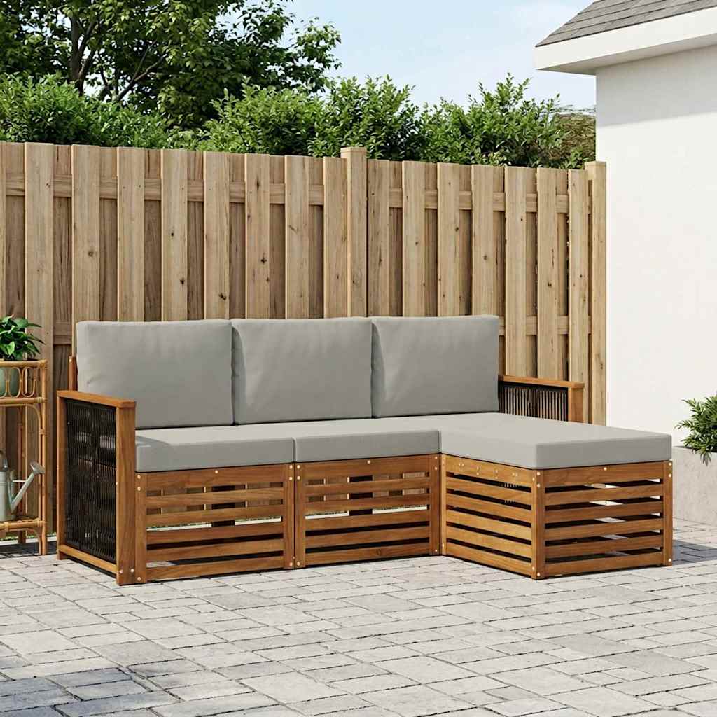Set vanjskih sofa s jastukom 4 pcs Prirodna i svjetlosiva
