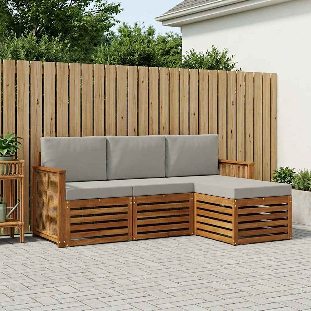 Set vanjskih sofa s jastukom 4 pcs Prirodna i svjetlosiva