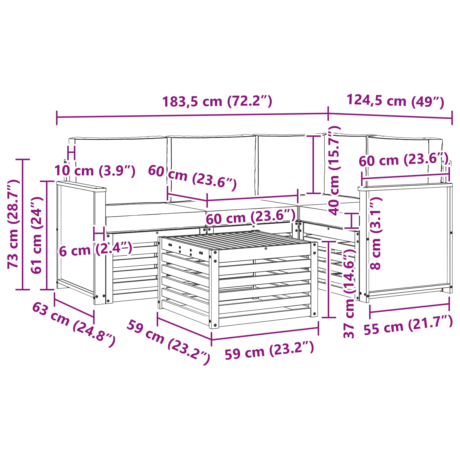 Set vanjskih sofa 5 pcs Prirodna i bež 59 x 59 x 37 cm