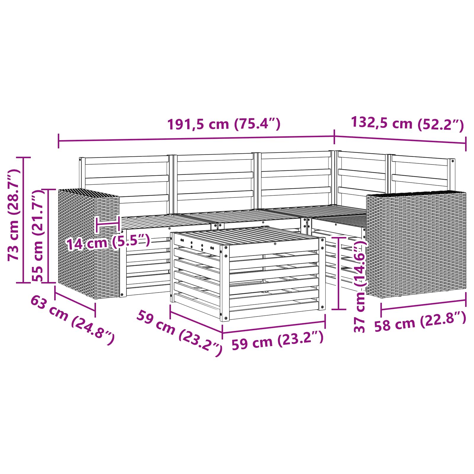 Set vanjskih sofa 5 pcs Prirodna 59 x 59 x 37 cm Poliester