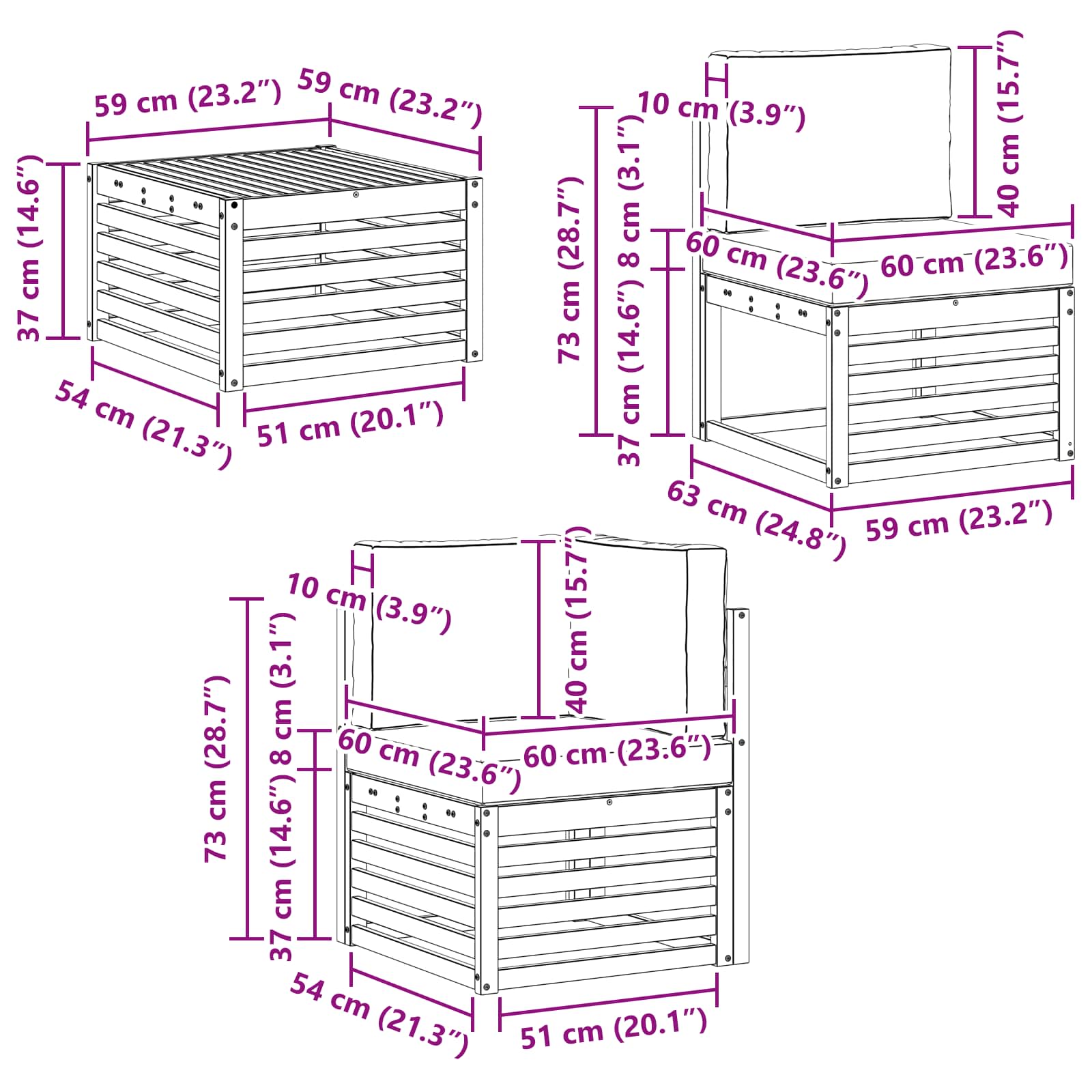 Set vanjskih sofa 5 pcs Prirodna i svjetlosiva 59 x 59 x 37 cm